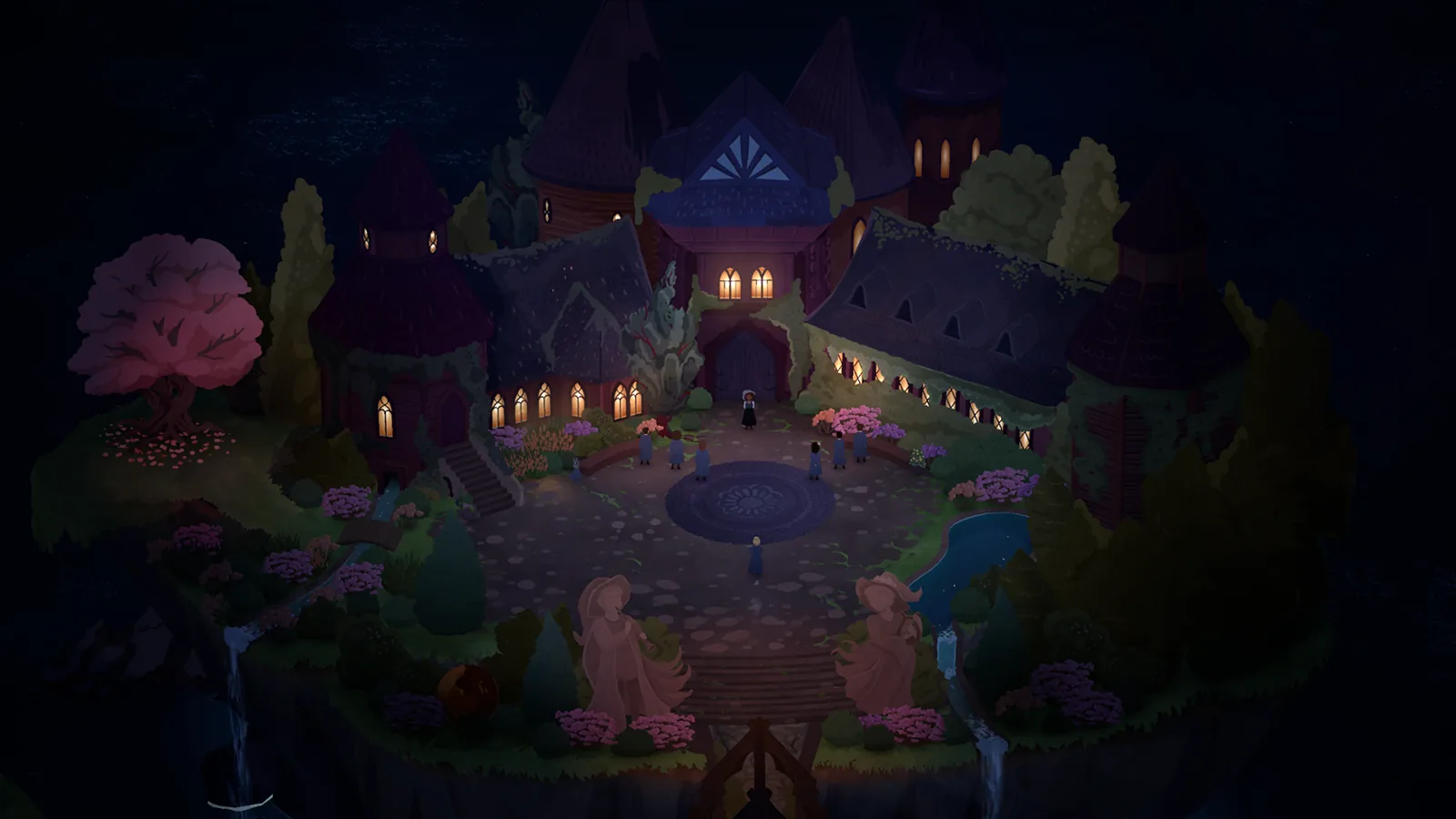 Official screenshot of the Etchery courtyard at night