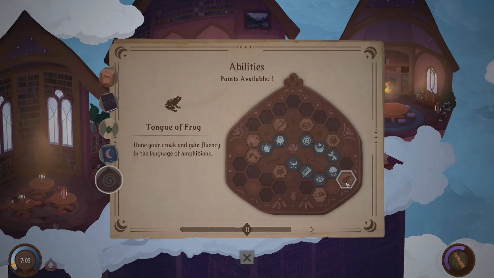 Official screenshot of the abilities screen and its skill tree